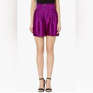Vince Camuto Textured Satin Paperbag Waist Shorts Rich Magenta Mystic Blooms
